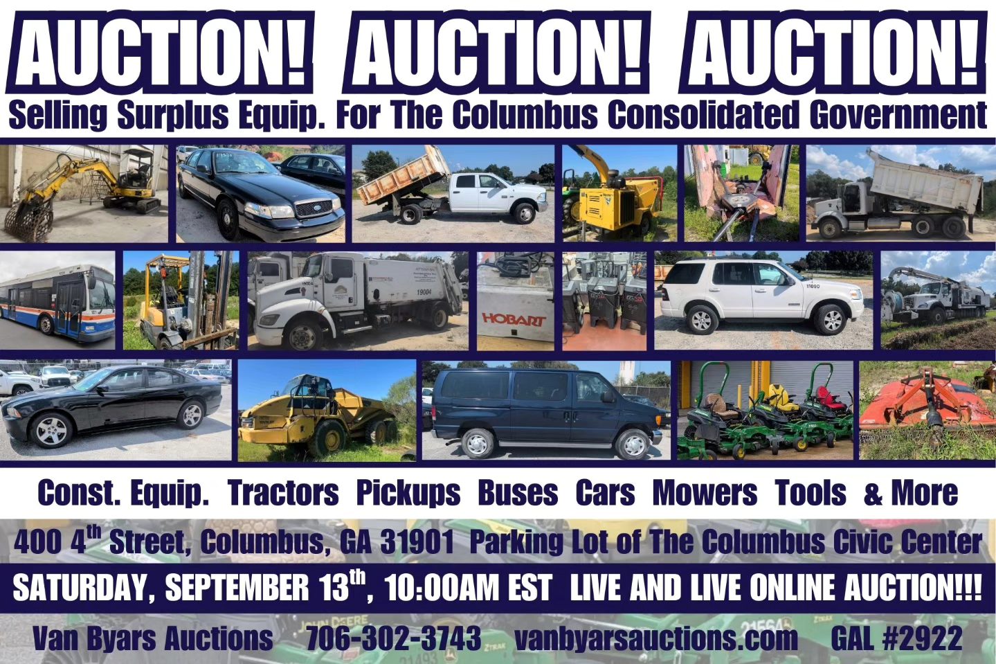 Columbus City Surplus Auction Saturday, September 13, 2025, at 10:00 AM