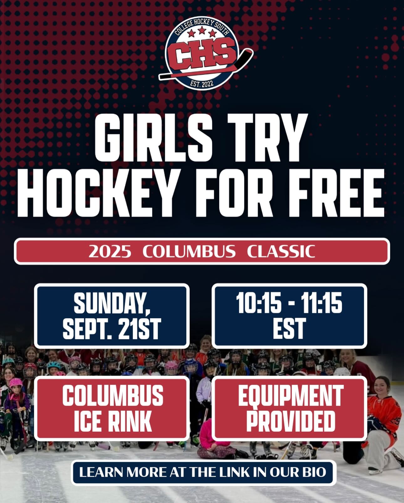 Girls Try Hockey for Free Sunday Sept 21 10:15 AM - 11:14 AM Equipment Provided