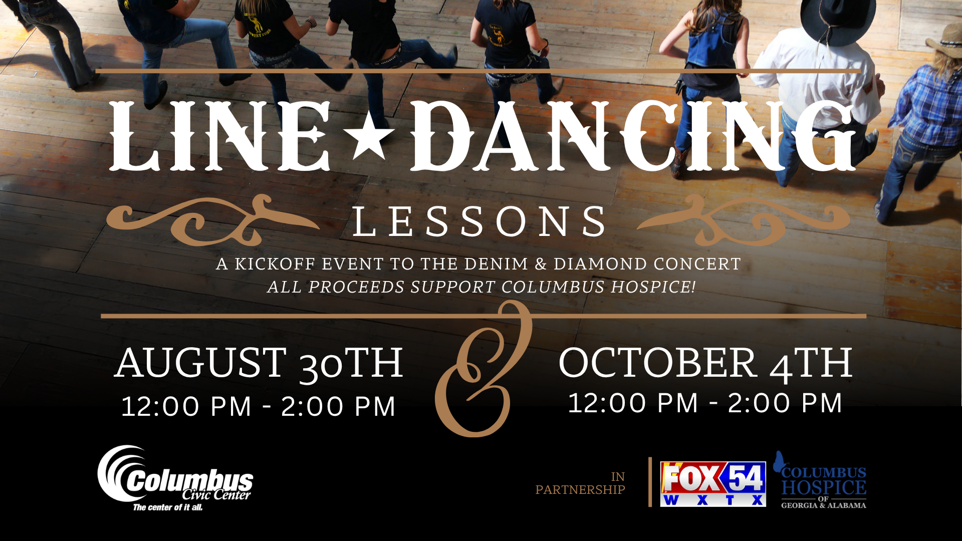 Line Dancing Lessons August 30 12:00 PM and October 4 12 PM